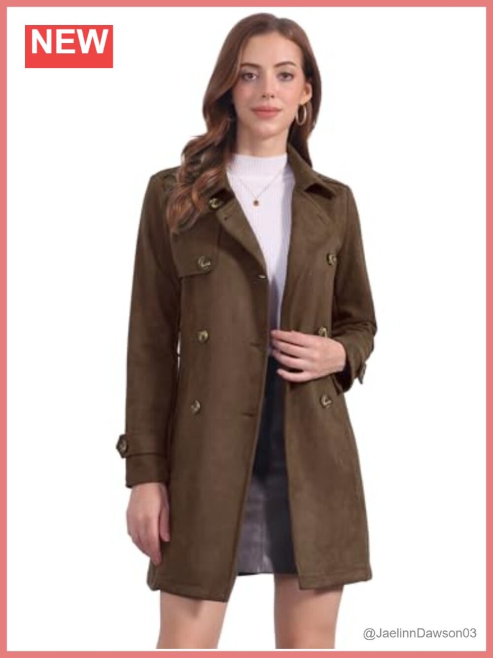 Faux Suede Trench Coat Double Breasted Belted Long Winter Jacket